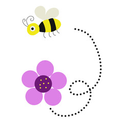 Hand drawn flower with bee icon vector featuring colorful blossoms and a cute flying bee. Perfect for nature, spring, pollination, garden, eco friendly, and decorative design projects