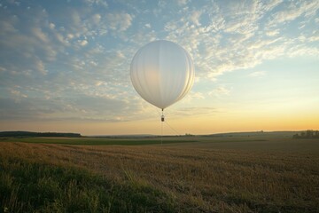Obraz premium Hot air balloon floating above a rural countryside