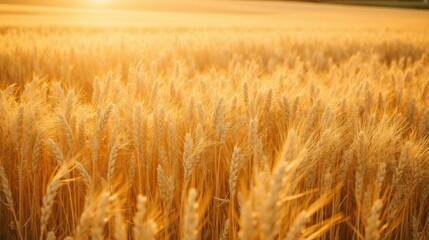 Golden Wheat Field Under Soft Sunset Glow in Rural Landscape