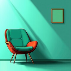 Green and red chair sits in a room with a green wall