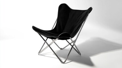 Black butterfly chair on white background, studio shot