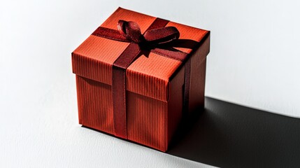 Obraz premium Bright Red Gift Box Adorned with Elegant Black Bow Perfectly Wrapped for Special Occasions Featuring a Touch of Festive Charm and Celebration Spirit
