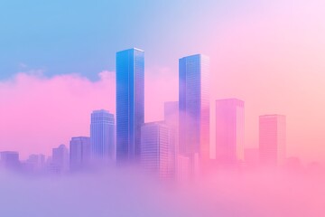 Obraz premium Cityscape with skyscrapers disappearing into a cloud of pollution, cyberpunk style