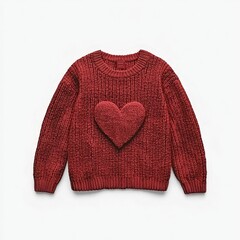 Obraz premium Cozy Red Sweater Featuring a Charming Heart Design on the Chest Evoking Warmth and Affection Perfect for Winter Fashion and Seasonal Comfort