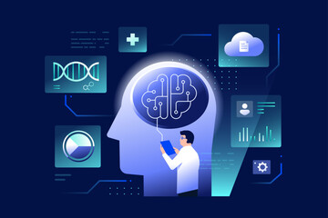 AI and Machine Learning in Healthcare medicine, The future of patient care and health management illustration