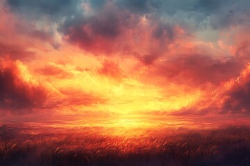 Naklejka premium Sunset over the grassland. Nature background. Vintage style.