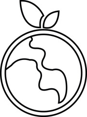 Line icon of the Earth with a leaf on top, symbolizing global environmental responsibility or eco-consciousness.