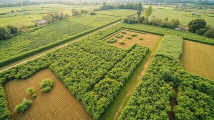 Aerial View of Green Agricultural Fields with Natural Landscape