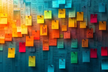 Vibrant wall covered with sticky notes in multiple colors