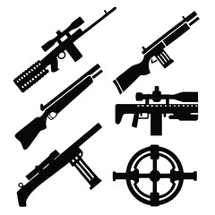 Weapon Silhouette Collection Vector Icons of Modern Rifles