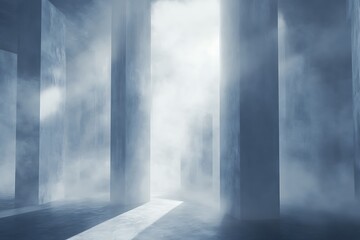 Fototapeta premium Empty room with light and pillar, door to heaven concept.