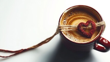 Fototapeta premium Aromatic Cup of Coffee with Intricate Heart Foam Art on Creamy Surface Exuding Warmth and Comfort Inviting Relaxation and Enjoyment Moment