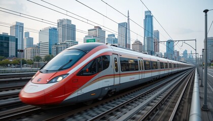 Naklejka premium Modern city transport high-speed train perspective