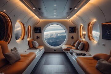 Fototapeta premium Luxurious futuristic interior of a private jet with sleek design