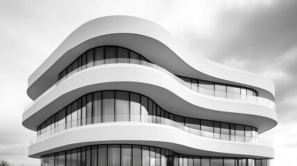 A black and white photo of a modern building with strong lines conveys order and complexity Bright tones contrast with blurred elements Symbolizes structure chaos duality space and urban minimalism

