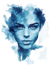 Fototapeta premium Abstract blue watercolor painting of a woman