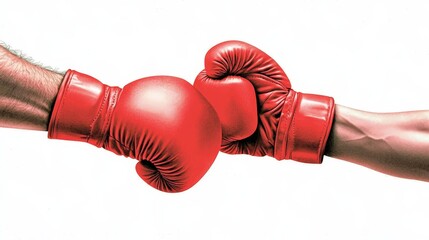 Dynamic Close Up of Two Powerful Hands Wearing Bright Red Boxing Gloves Ready to Spar in a Competitive and Energetic Sports Environment