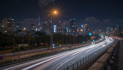 Fototapeta premium Night cityscape traffic downtown photography urban long exposure motion