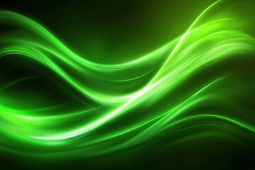 Abstract green wave design with flowing light patterns, creating a sense of motion and tranquility, suitable for backgrounds or digital art projects
