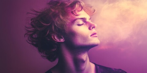 Toxic air surrounding a young man's face