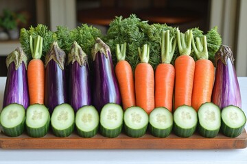 Colorful Display of Fresh Vegetables on Wooden Platter