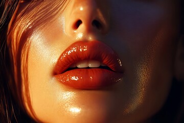 Obraz premium Close up of a woman face with red lips