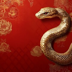 Fototapeta premium Golden snake on red background