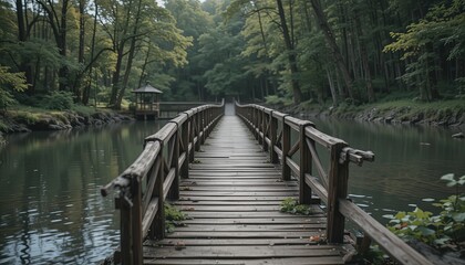 Fototapeta premium Serene forest bridge a tranquil perspective