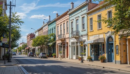 Obraz premium Charming street view of historic buildings small town photography daytime aesthetic
