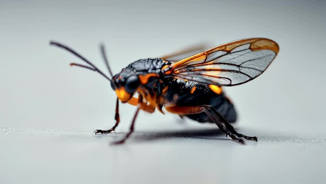 Close-up of a Striking Sawfly Insect with Orange and Black Markings