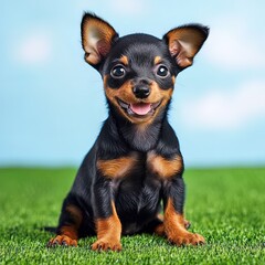 Beautiful cute little miniature pinscher dog outdoors

