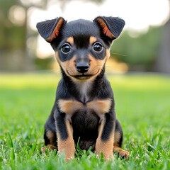 Beautiful cute little miniature pinscher dog outdoors
