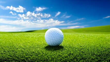 Obraz premium ゴルフのイメージ ゴルフボール 青空 芝生 おしゃれ 背景素材 チラシ・バナー・動画素材 AI生成素材