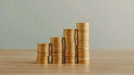A stack of gold coins arranged in ascending order, symbolizing growth, investment, and financial prosperity.