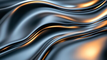 Abstract Metallic Fluid Waves with Glossy Highlights. Generative AI