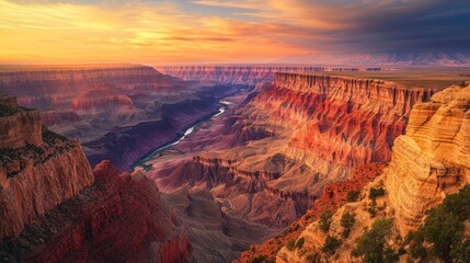 Grand Canyon sunset, river vista, Arizona landscape, travel poster