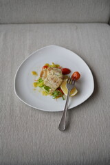 Plate of Grilled Salmon Fish with Fresh Vegetables
