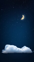 Fototapeta premium Serene Night Sky Crescent Moon Softly Illuminates Fluffy Cloud. AI Generated