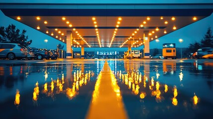 Nighttime Airport Arrival Area Cars and Lights