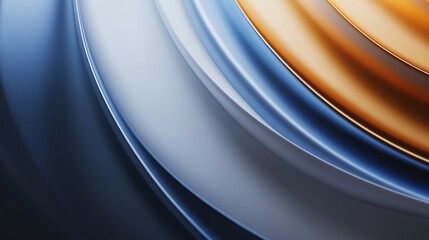 Abstract swirling metallic forms elegantly flow soft blue gold hues. AI Generated