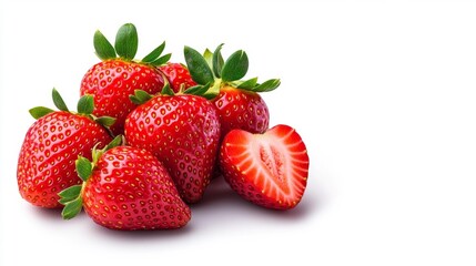 Fresh Ripe Strawberries on a Pure White Background. Generative AI