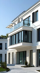 Modern apartment building, sunny day, luxury homes
