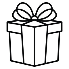 Gift Box Outline Icon Black and White Vector. Black line art gift box, surprise, celebration, birthday, holiday, festive, Christmas, anniversary on white background