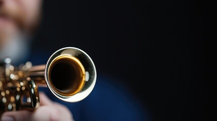 Saxophone player holding instrument, close-up, focus on instrument