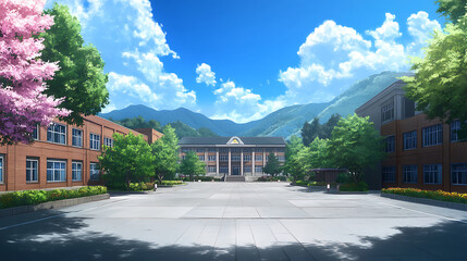 Serene School Campus Under a Bright Sunny Sky