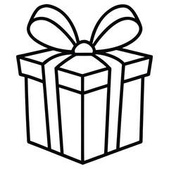 Gift Box Outline Icon Black and White Vector. Black line art gift box, surprise, celebration, birthday, holiday, festive, Christmas, anniversary on white background