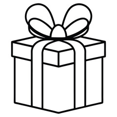 Gift Box Outline Icon Black and White Vector. Black line art gift box, surprise, celebration, birthday, holiday, festive, Christmas, anniversary on white background