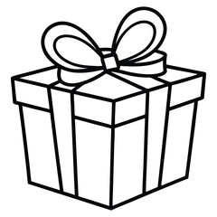 Gift Box Outline Icon Black and White Vector. Black line art gift box, surprise, celebration, birthday, holiday, festive, Christmas, anniversary on white background