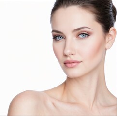 Fototapeta premium Adult woman with beautiful face - isolated on white. Skin care concept 