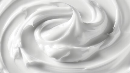 Close-up view of white cream swirled on a white background, showcasing the texture and shape of a cosmetic product. 